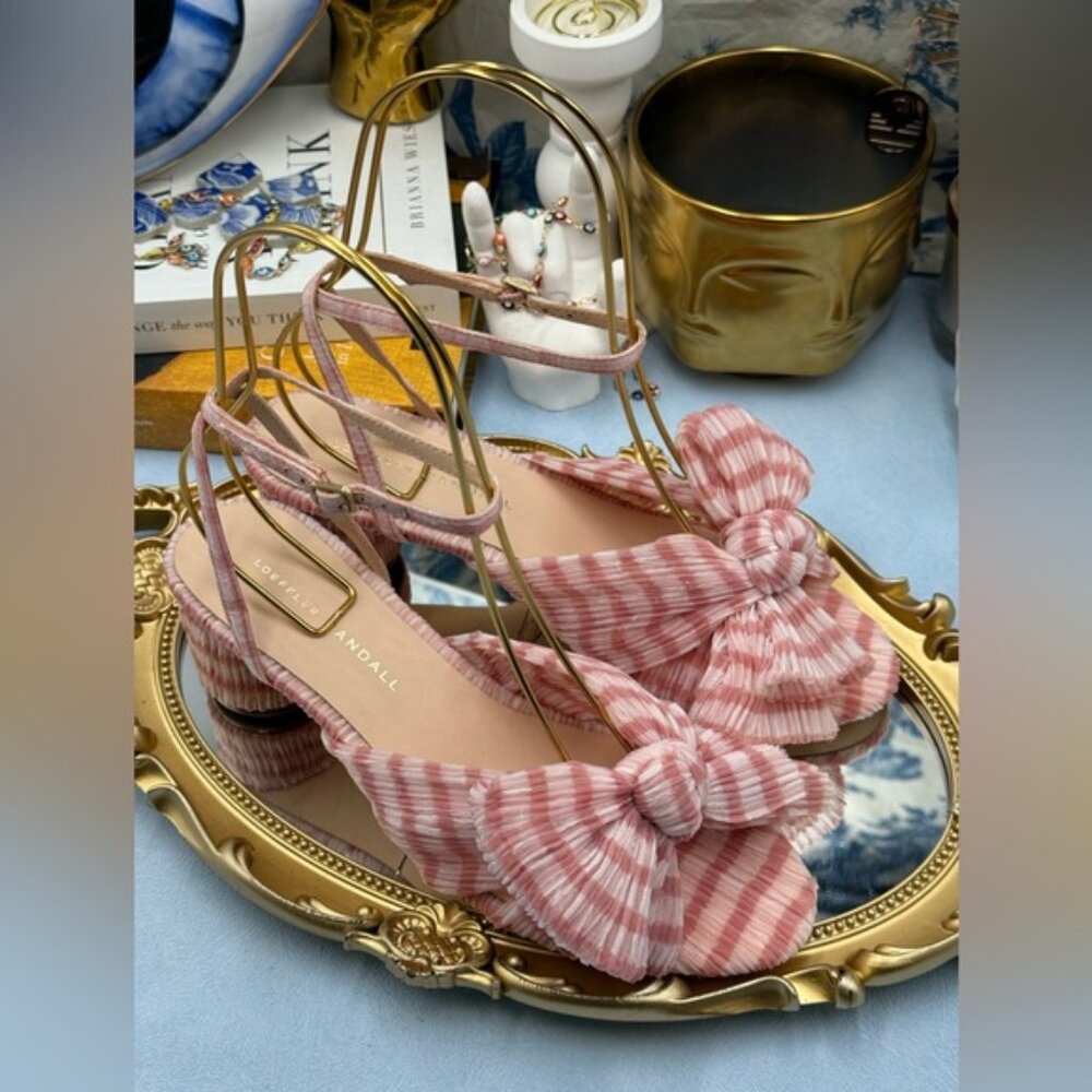 🆕 LOEFFLER RANDALL 🧿 NWOT Dahlia Soft Pink Gingham Pleated Bow Heel, Sz 7 - Picture 8 of 15